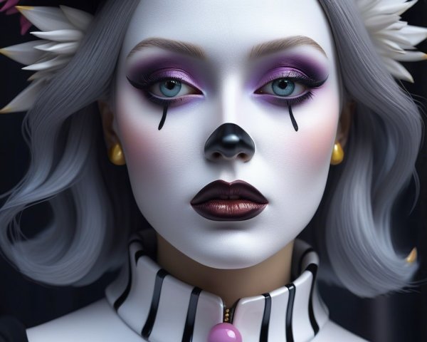 Clown-Inspired Figure with Dramatic Makeup and Costume
