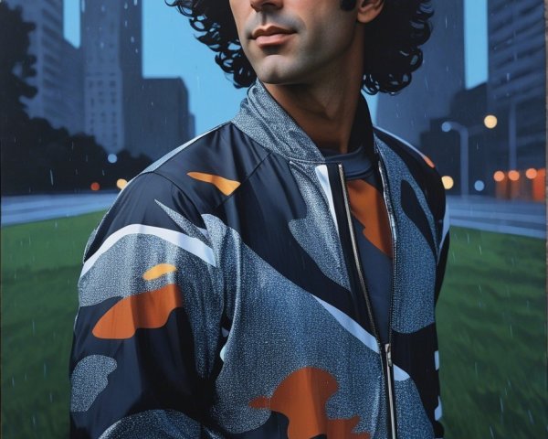 Stylish man in bomber jacket in urban setting