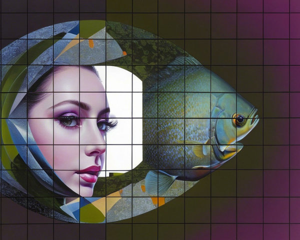 Stylized Portrait of Woman Merging with Colorful Fish