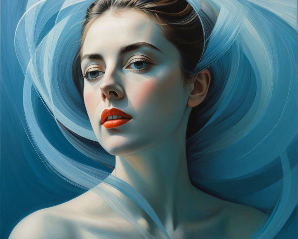 Serene Portrait of a Young Woman with Red Lips