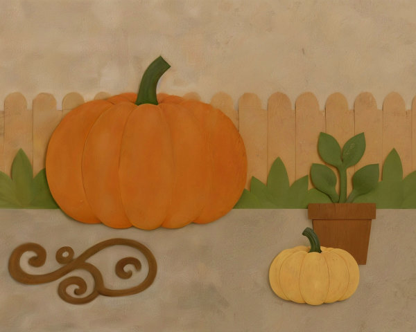Whimsical Scene with Pumpkins and Decorative Elements
