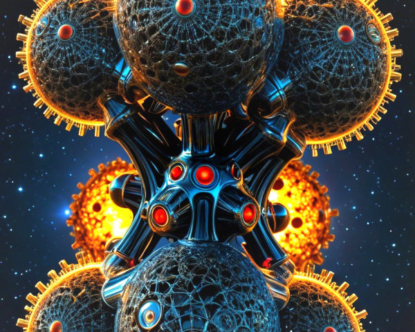 Futuristic Structure with Interlinked Spheres and Lights