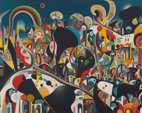 Vibrant Abstract Landscape with Bold Colors and Shapes
