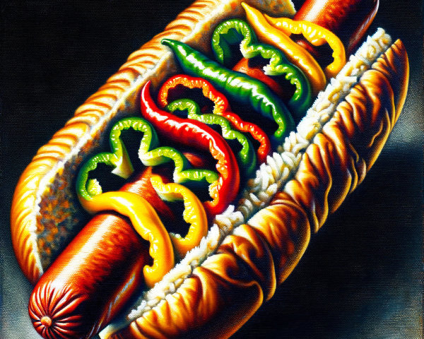 Vibrant Hot Dog with Colorful Bell Peppers in Bun