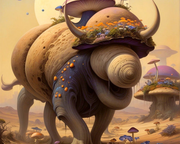Massive Bulbous Creature in Surreal Landscape