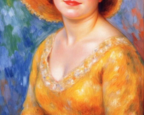Young Woman in Yellow Dress with Straw Hat Painting