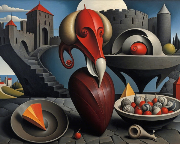 Surreal Artwork with Architectural and Abstract Elements