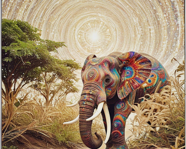 Vibrant Elephant by Shimmering Riverbank in Nature