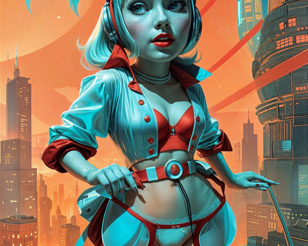 Futuristic Character in Neon Cityscape Setting