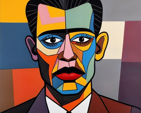 Stylized Geometric Portrait of a Man in Vibrant Colors