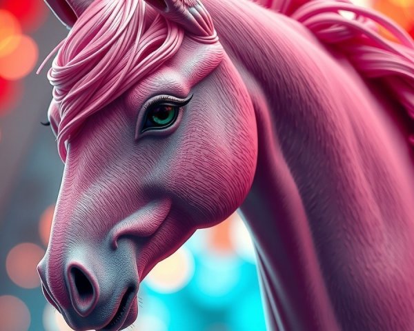 Vibrant Pink Unicorn with Glossy Mane and Bokeh Lights