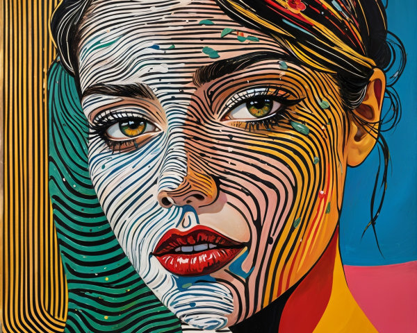 Portrait of a Young Woman with Vibrant Colors and Patterns