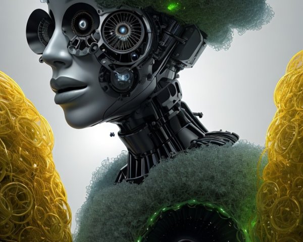 Futuristic Robot with Fluffy Cloud-Like Head Design