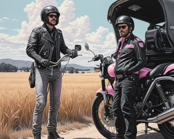 Bikers in Leather Jackets in a Golden Field Setting