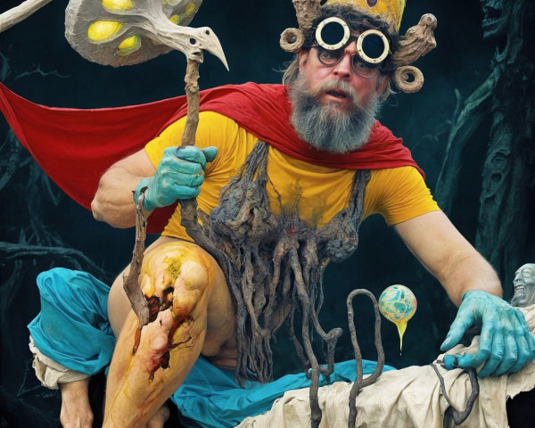 Mythical Figure in Surreal Skeletal Landscape