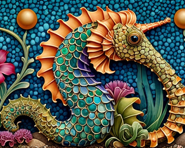 Vibrant Seahorse in Colorful Underwater Scene