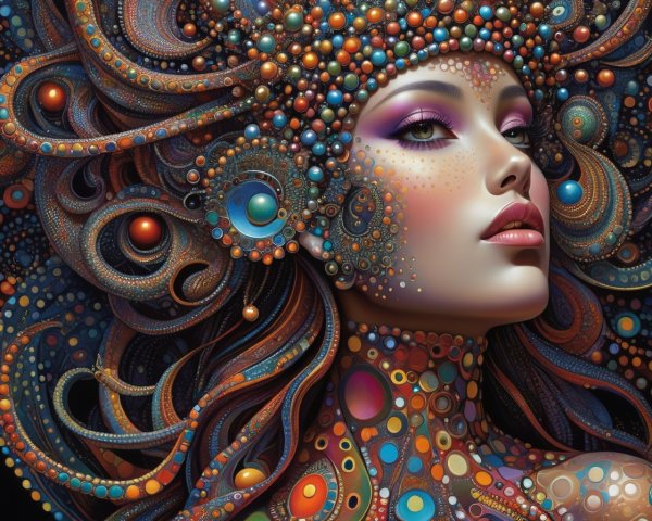 Portrait of a woman with vibrant colors and patterns
