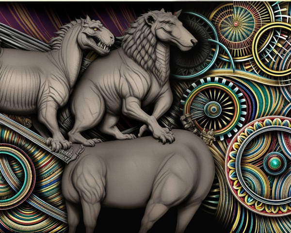 Stylized Animal Figures Against Vibrant Background