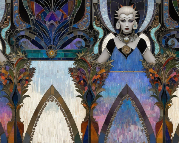 Art Deco Design with Elegant Figures and Floral Motifs