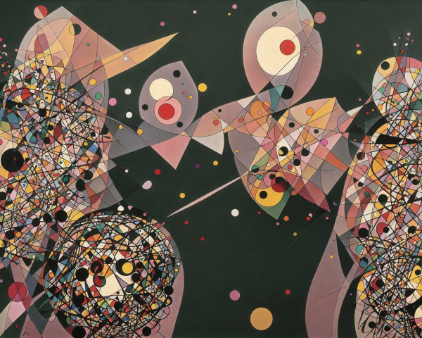 Abstract Composition of Interconnected Shapes and Colors