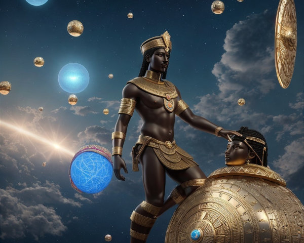 Ancient Egyptian Figure Over Celestial Sphere Scene