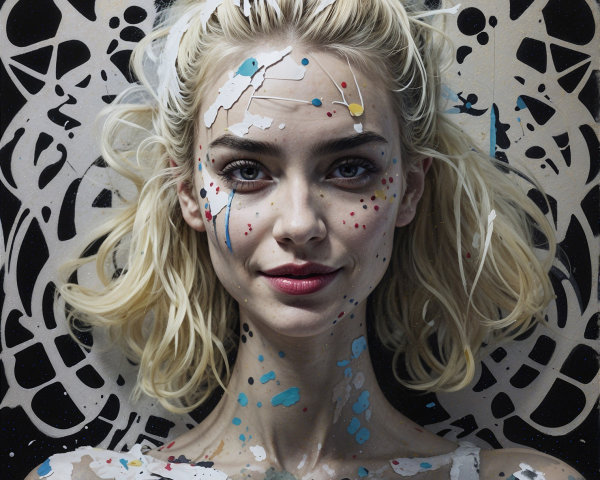 Young Woman with Colorful Paint and Artistic Background