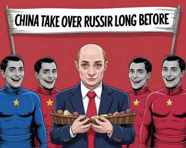 Political Leader Surrounded by Colorful Superheroes