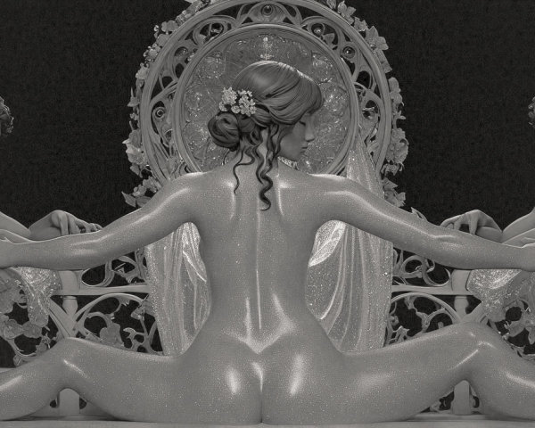 Monochromatic Scene with Figure and Classical Sculptures