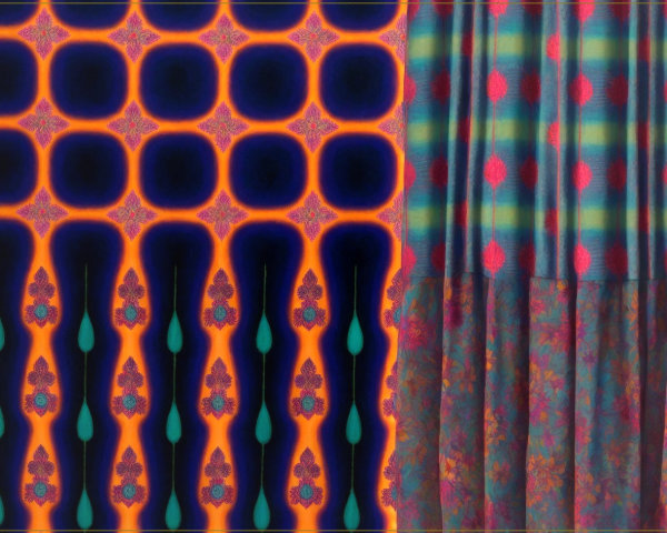 Vibrant Textile Design with Geometric and Plaid Patterns