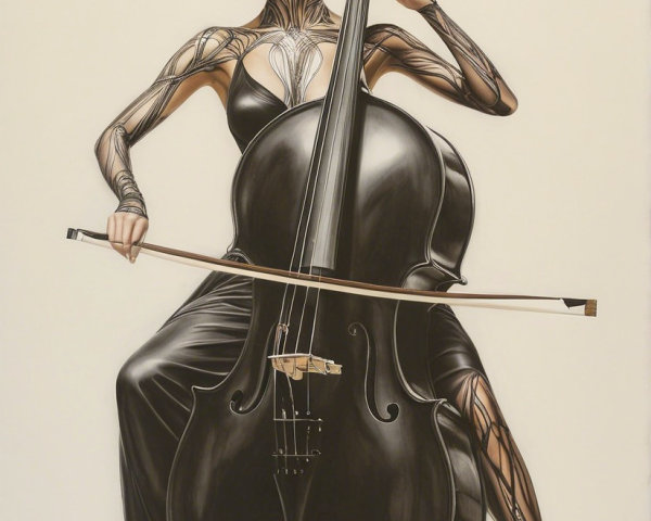 Elegant Woman Playing Cello in Black Dress