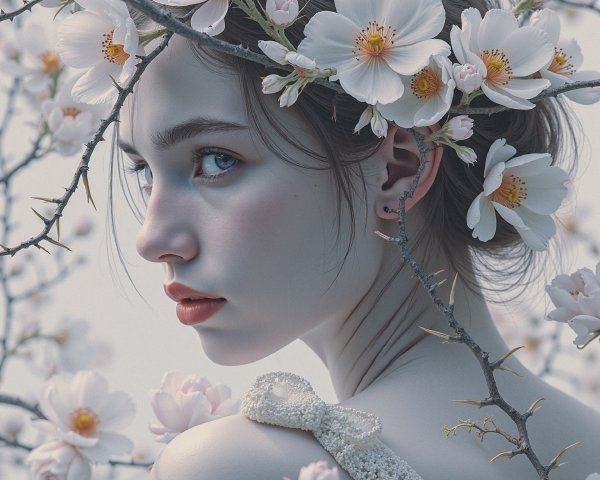 Serene portrait of a young woman with flowers