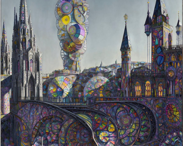 Intricate cityscape with gothic and fantastical architecture