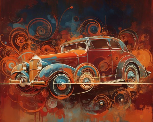 Vibrant Artistic Depiction of a Classic Car