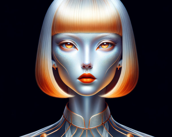 Futuristic Character with Metallic Outfit and Silver Skin