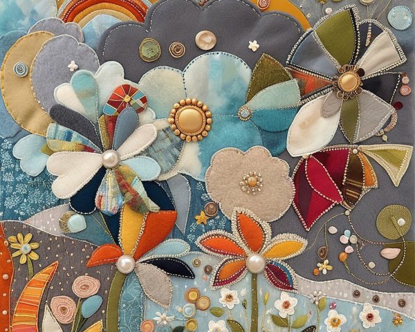 Vibrant Textile Artwork with Colorful Floral Design