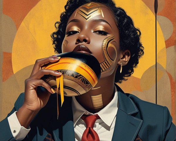 Striking Woman with Bold Hairstyle and Geometric Paint