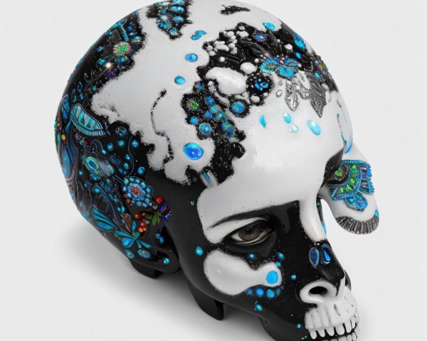 Intricate Black and White Decorative Skull Design