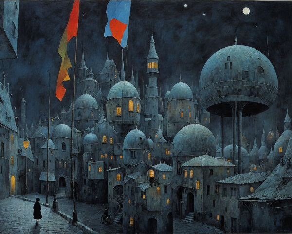 Dreamlike Night Cityscape with Fantastical Buildings