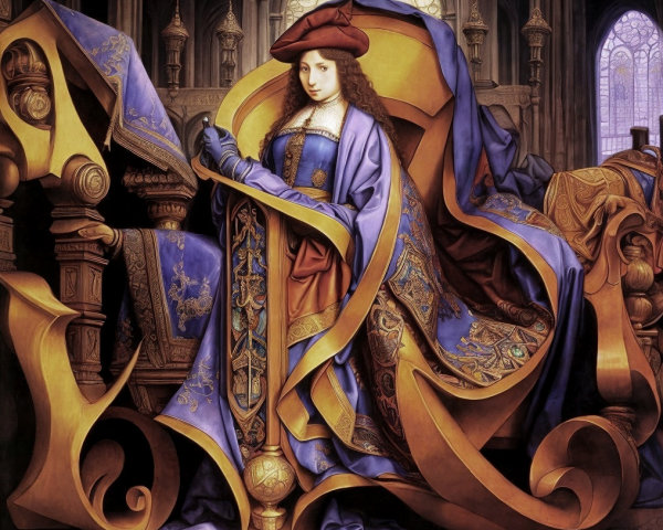 Regal Figure in Luxurious Fabrics and Grand Setting