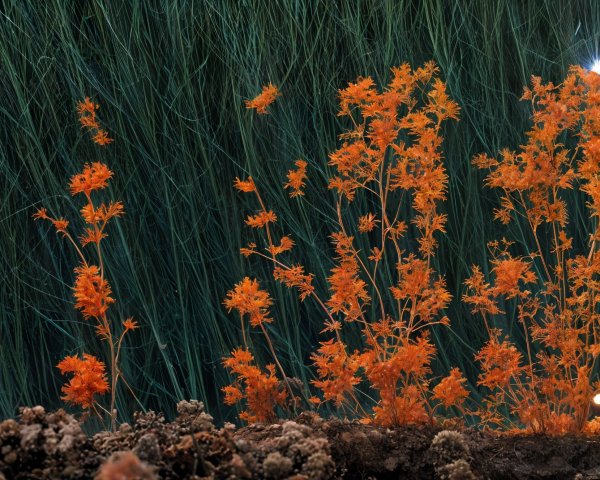 Vibrant Orange Foliage with Dark Green Grasses