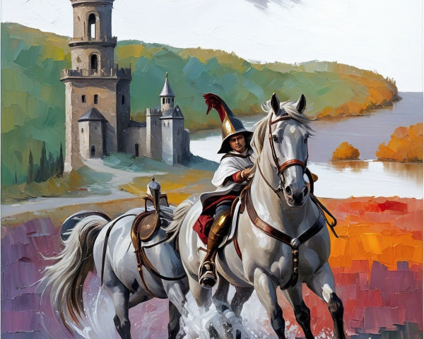 Knight on Horse in Vibrant Autumn Landscape
