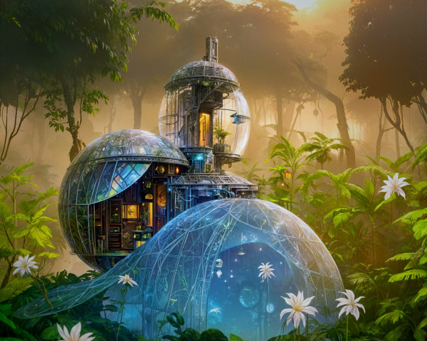 Futuristic Jungle Structure with Organic Design Elements