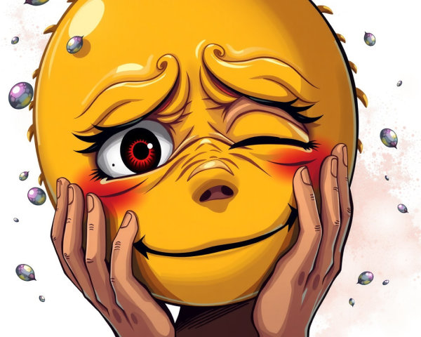 Quirky Cartoon Character with Yellow Face and Bubbles