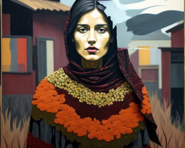 Portrait of a Woman in Colorful Floral Shawl