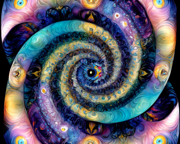 Vibrant Swirl Pattern with Cosmic and Floral Motifs