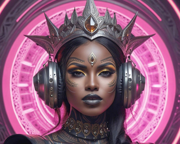 Portrait of a Woman with Metallic Ornaments and Crown