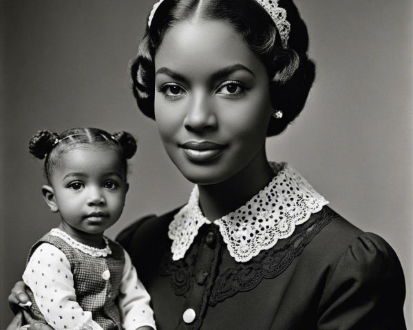 Vintage Black-and-White Portrait of Woman and Child