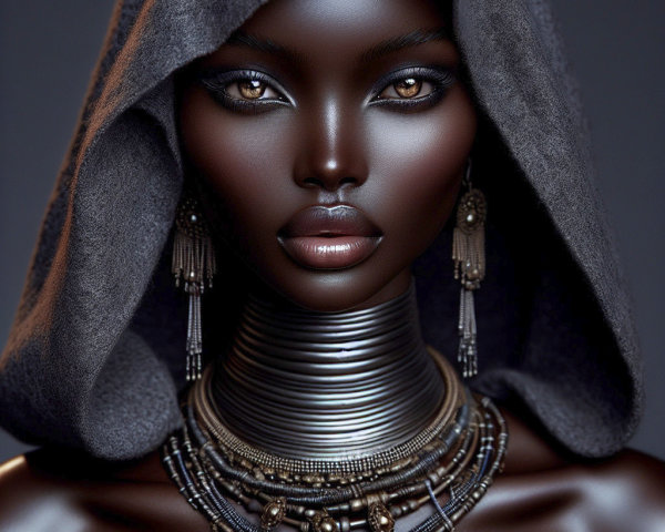 Elegant Figure with Deep Skin Tones and Jewelry