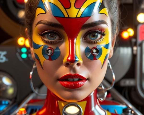 Futuristic Portrait of a Woman with Colorful Face Paint