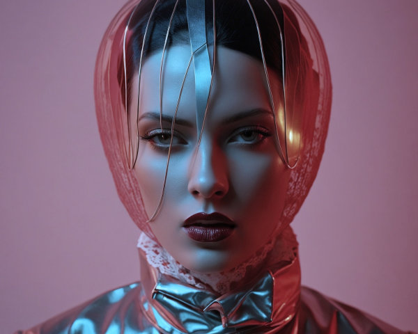 Avant-Garde Portrait of a Woman in Metallic Jacket